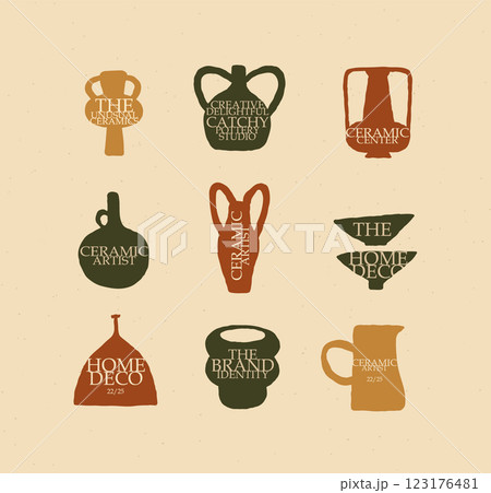 Vases with text modern art style set beige Vases with text modern art style set beige 123176481