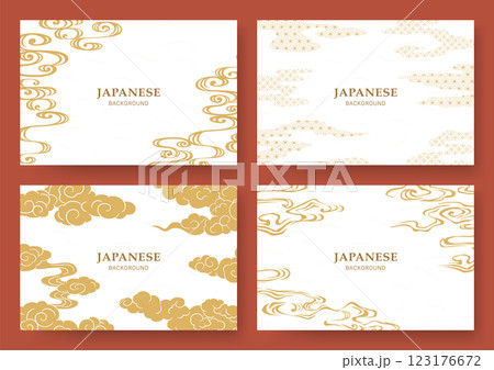 雲と和柄のシンプルな背景セット 123176672