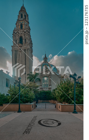 St Francis Chapel domes  over the Museum of US and California Tower  Balboa Park, San Diego, California, USA St Francis Chapel domes  over the Museum of US and California Tower  Balboa Park, San Diego, California, USA 123176785