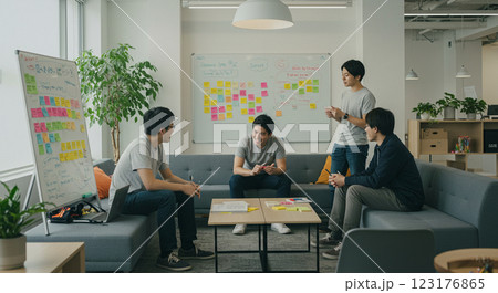リラックスした雰囲気でのオフィスミーティング リラックスした雰囲気でのオフィスミーティング 123176865