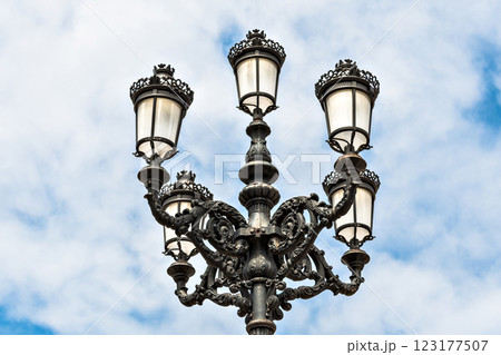 Lamppost in the Plaza de Maria Pita in A Coruna, Galicia, Spain	 123177507