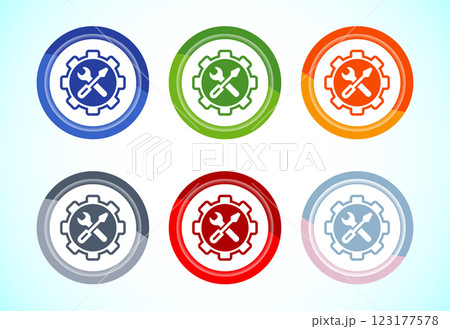 Service icon design illustration, maintenance tools icon for apps and websites, 6 color button design set Service icon design illustration, maintenance tools icon for apps and websites, 6 color button design set 123177578