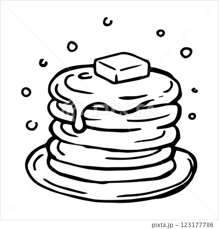 homemade breakfast with pancakes. vector illustration in doodle style 123177786