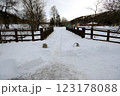雪と細く除雪された歩道橋1 北海道釧路町 123178088