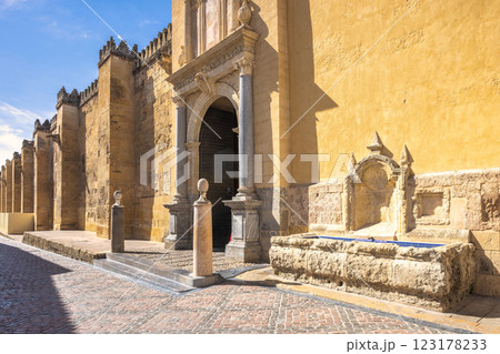 The Mosque Cathedral of Cordoba, Cathedral of Our Lady of the Assumption in Cordoba town in Spain. Ancient stone architecture with intricate details. The Mosque Cathedral of Cordoba, Cathedral of Our Lady of the Assumption in Cordoba town in Spain. Ancient stone architecture with intricate details. 123178233