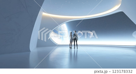 Futuristic showroom, spaceship interior Futuristic showroom, spaceship interior 123178332