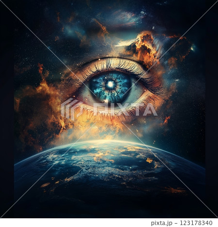 Giant space eye looking on earth planet 123178340