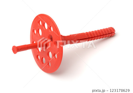 Red plastic insulation anchor dowel 123178629