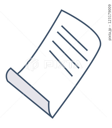 A simple, hand-drawn paper scroll with three horizontal text lines in dark blue outline. Ideal for themes such as education, documentation, writing, communication, and administrative tasks. Outlined A simple, hand-drawn paper scroll with three horizontal text lines in dark blue outline. Ideal for themes such as education, documentation, writing, communication, and administrative tasks. Outlined 123179009