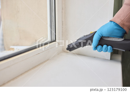Efficient Steam Cleaning of Windows Utilizing Specialized Professional Equipment and Tools 123179100