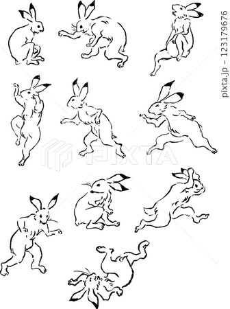 鳥獣戯画のウサギ 123179676