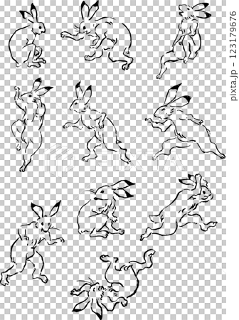 鳥獣戯画のウサギ 123179676