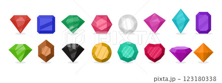Vector Simple Minimalistic Gemstone Icon Set. Diamond, Crystal, Rhinestones Closeup Isolated. Jewerly Concept. Design Template of Gemstones, Gem Clipart. Front View Vector Simple Minimalistic Gemstone Icon Set. Diamond, Crystal, Rhinestones Closeup Isolated. Jewerly Concept. Design Template of Gemstones, Gem Clipart. Front View 123180338