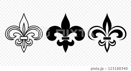 Vector Vintage White and Black Fleur De Lis Icon Set Isolated. Heraldic Lily, Retro Design Element. Vector Illustration Vector Vintage White and Black Fleur De Lis Icon Set Isolated. Heraldic Lily, Retro Design Element. Vector Illustration 123180340