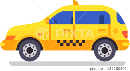 Yellow taxi cab waiting for passengers on a city street, public transport, urban transportation, taxi service, getting around town, convenient and affordable travel, vector illustration 123180803