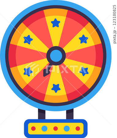 Colorful spinning wheel of fortune landing on a star prize, embodying the thrill of luck and chance while capturing the excitement of gambling in a vibrant casino atmosphere 123180825