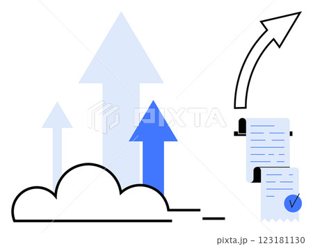 Rising arrows from a cloud beside a checklist with a blue tick and arrow, emphasizing growth, data management, and analytics. Ideal for cloud computing, business strategies, tech advancements, data Rising arrows from a cloud beside a checklist with a blue tick and arrow, emphasizing growth, data management, and analytics. Ideal for cloud computing, business strategies, tech advancements, data 123181130