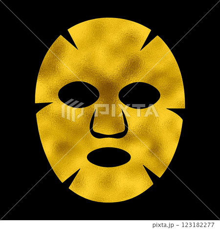 化粧品のフェイスシート・パックのゴールドのシルエットイラスト　黒背景の切り抜き 123182277