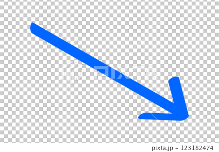 A blue hand-drawn arrow pointing downwards to the right, signifying a decrease 123182474