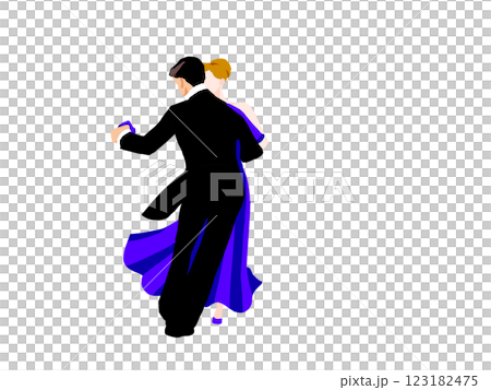 一個穿著燕尾服的男人和一個穿著連衣裙跳舞的女人 123182475