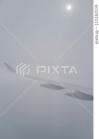 霧の中を飛行する旅客機の翼 霧の中を飛行する旅客機の翼 123182539