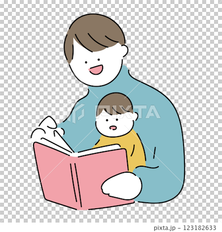 Dad and baby reading a picture book 123182633