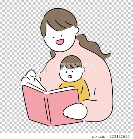 お母さんと赤ちゃん_絵本を読む 123182636