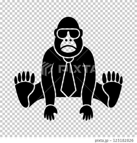 Gold black silhouette illustration of a gorilla wearing a tie and sunglasses, cut out on transparent background Gold black silhouette illustration of a gorilla wearing a tie and sunglasses, cut out on transparent background 123182826