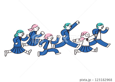 同じ方向に走る人学生たちのイラスト 同じ方向に走る人学生たちのイラスト 123182968