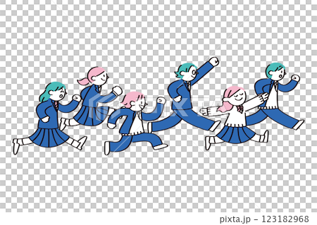 同じ方向に走る人学生たちのイラスト 同じ方向に走る人学生たちのイラスト 123182968