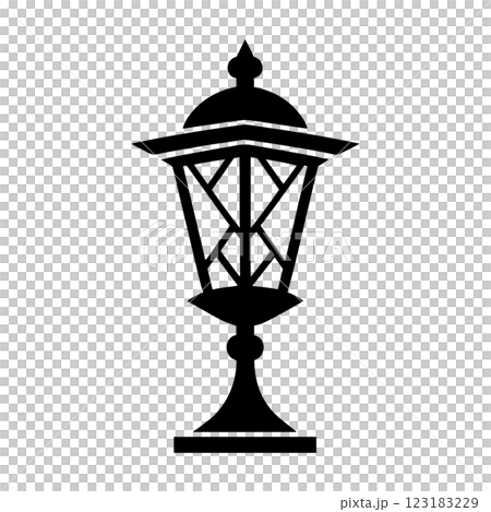 時尚古董立燈的黑色輪廓插圖，在透明背景上剪下 123183229