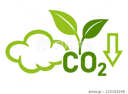 CO2 carbon dioxide emission reduction, carbonic greenhouse gas reduce, green clean eco technology. Neutral, low air pollution. Ecology control smoke cloud in atmosphere. Environment protection vector 123183248