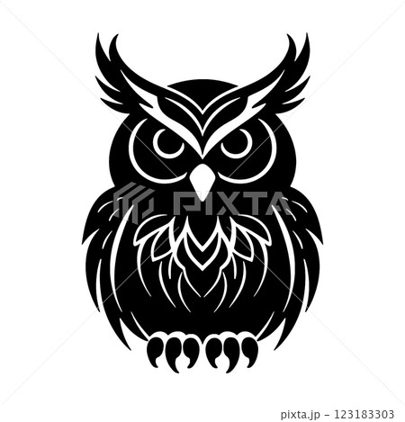 フクロウのシルエットイラスト　透過背景の切り抜き 123183303