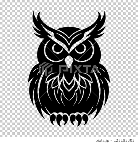 フクロウのシルエットイラスト　透過背景の切り抜き 123183303