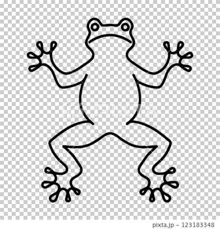 ガラスに張り付いているカエルの線画イラスト 透過背景の切り抜きの
