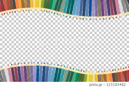 A gently curved frame of colorful hexagonal colored pencils 123183482