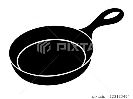 斜めから上から見たフライパンのシルエットイラスト　透過背景の切り抜き 123183494