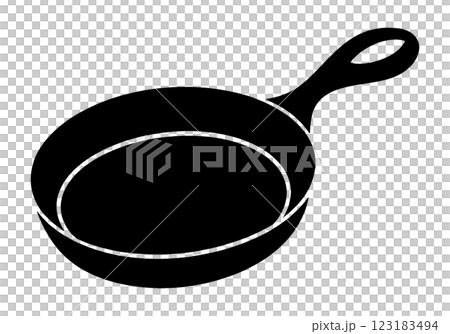 斜めから上から見たフライパンのシルエットイラスト　透過背景の切り抜き 123183494