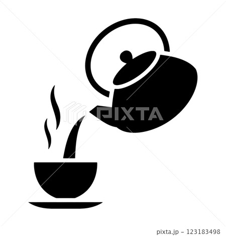鋳物の急須から湯呑みに注がれる茶のシルエットイラスト 透過背景の切り抜き 鋳物の急須から湯呑みに注がれる茶のシルエットイラスト 透過背景の切り抜き 123183498