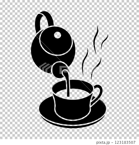 ティーポットからティーカップに紅茶を注ぐ瞬間のシルエットイラスト 透過背景の切り抜き ティーポットからティーカップに紅茶を注ぐ瞬間のシルエットイラスト 透過背景の切り抜き 123183507
