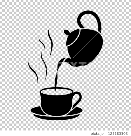 ティーポットからティーカップに紅茶を注ぐ瞬間のシルエットイラスト 透過背景の切り抜き ティーポットからティーカップに紅茶を注ぐ瞬間のシルエットイラスト 透過背景の切り抜き 123183508