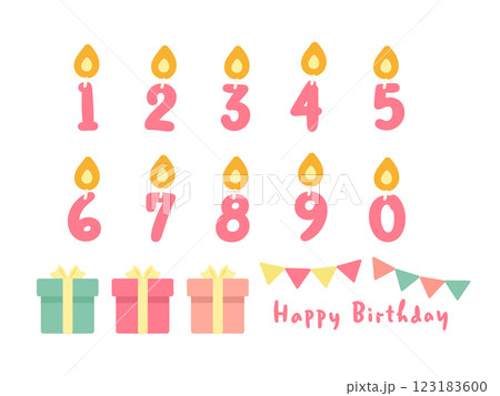数字　ろうそく　誕生日　イラストセット 123183600