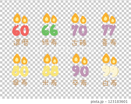 長寿祝い　誕生日　イラストセット 123183601