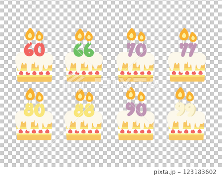 長寿　お祝い　誕生日ケーキ　イラストセット 123183602