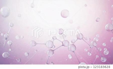 透明な水滴が浮かぶピンク背景　潤いジェル　スキンケアコスメ素材 123183628