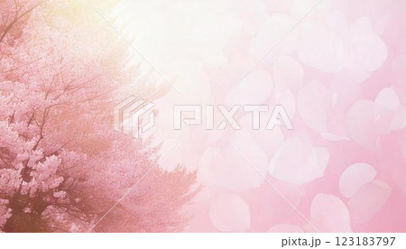 満開の桜と花びらが舞う春のイメージ背景素材　ソフトフォーカス 123183797