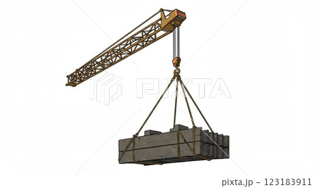 白い背景のクレーンの玉掛け作業 白い背景のクレーンの玉掛け作業 123183911