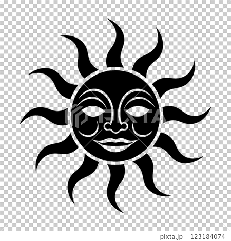 不気味な笑顔の表情の太陽の黒いシルエットイラスト 透過背景の切り抜き 不気味な笑顔の表情の太陽の黒いシルエットイラスト 透過背景の切り抜き 123184074