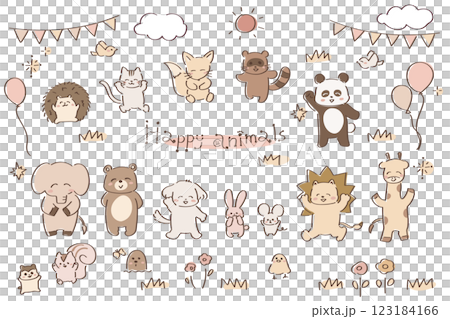 棕褐色可愛輕鬆的動物插圖集 123184166