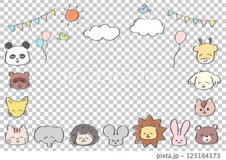 ゆるかわいい手書きの動物のフレーム　キッズ　幼稚園　保育園 123184173